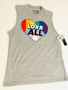 The Phluid Project Gray Tank Top with Rainbow Heart "Love All"